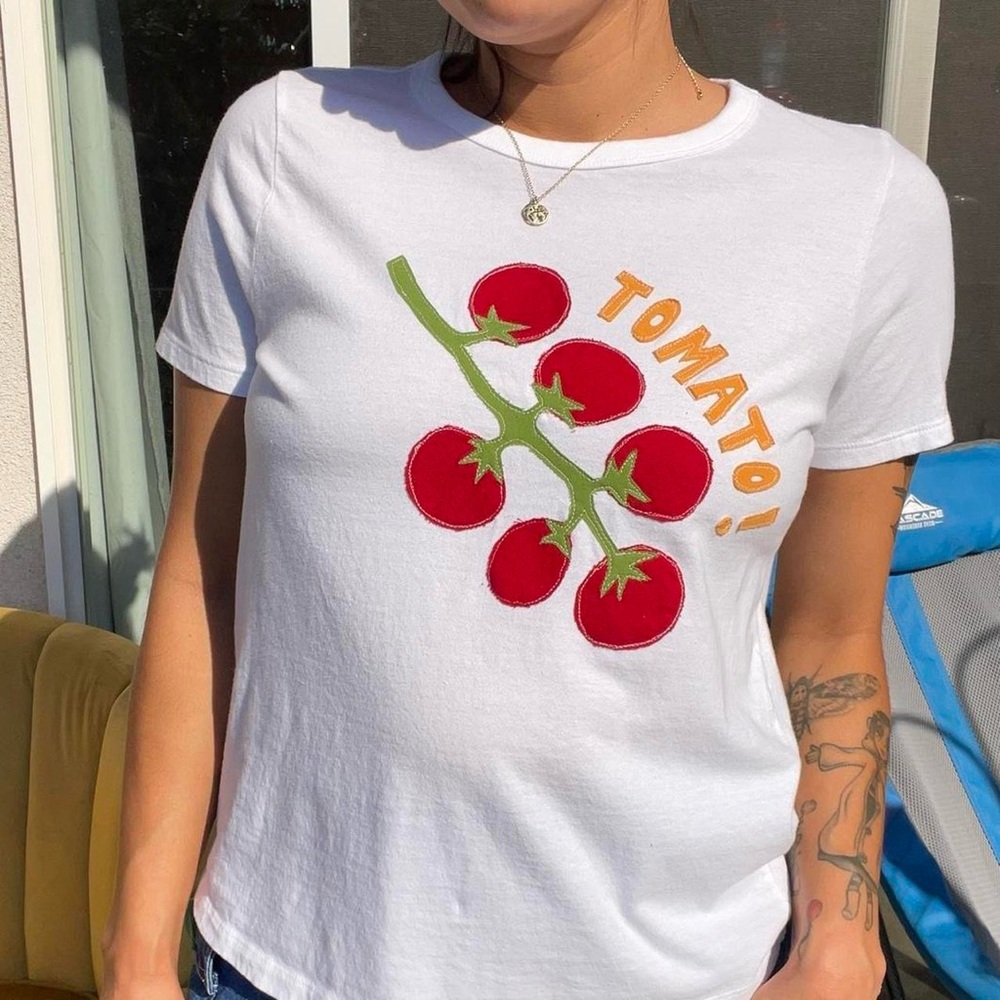 Tomato Handmade Patches Cotton Graphic Tee Shirt